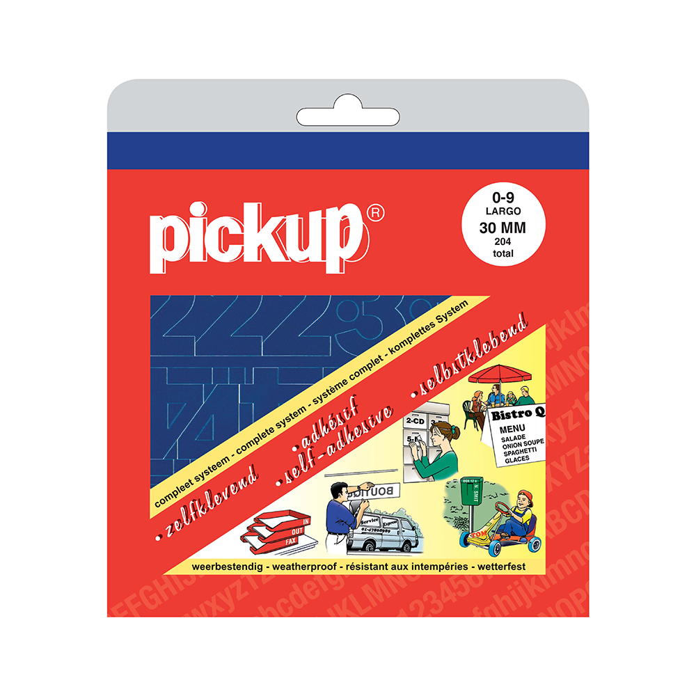 Pickup plakcijfers boekje Largo blauw - 30 mm - 20% prijskorting - inhoud compleet en goed -  verpakking licht beschadigd 