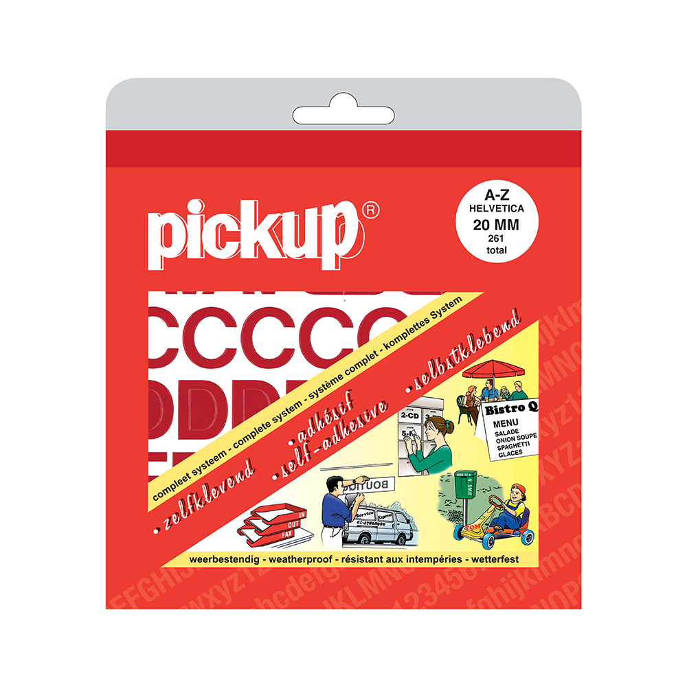 Pickup plakletters boekje Helvetica rood - 20 mm - 20% prijskorting - inhoud compleet en goed -  verpakking licht beschadigd 