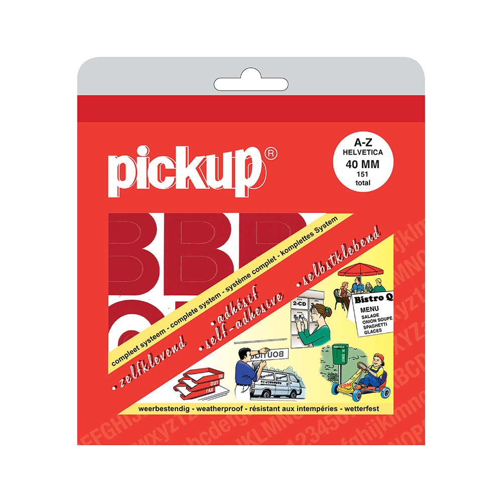 Pickup plakletters boekje Helvetica rood - 40 mm - 20% prijskorting - inhoud compleet en goed -  verpakking licht beschadigd - beperkte hoeveelheid 1 stuks