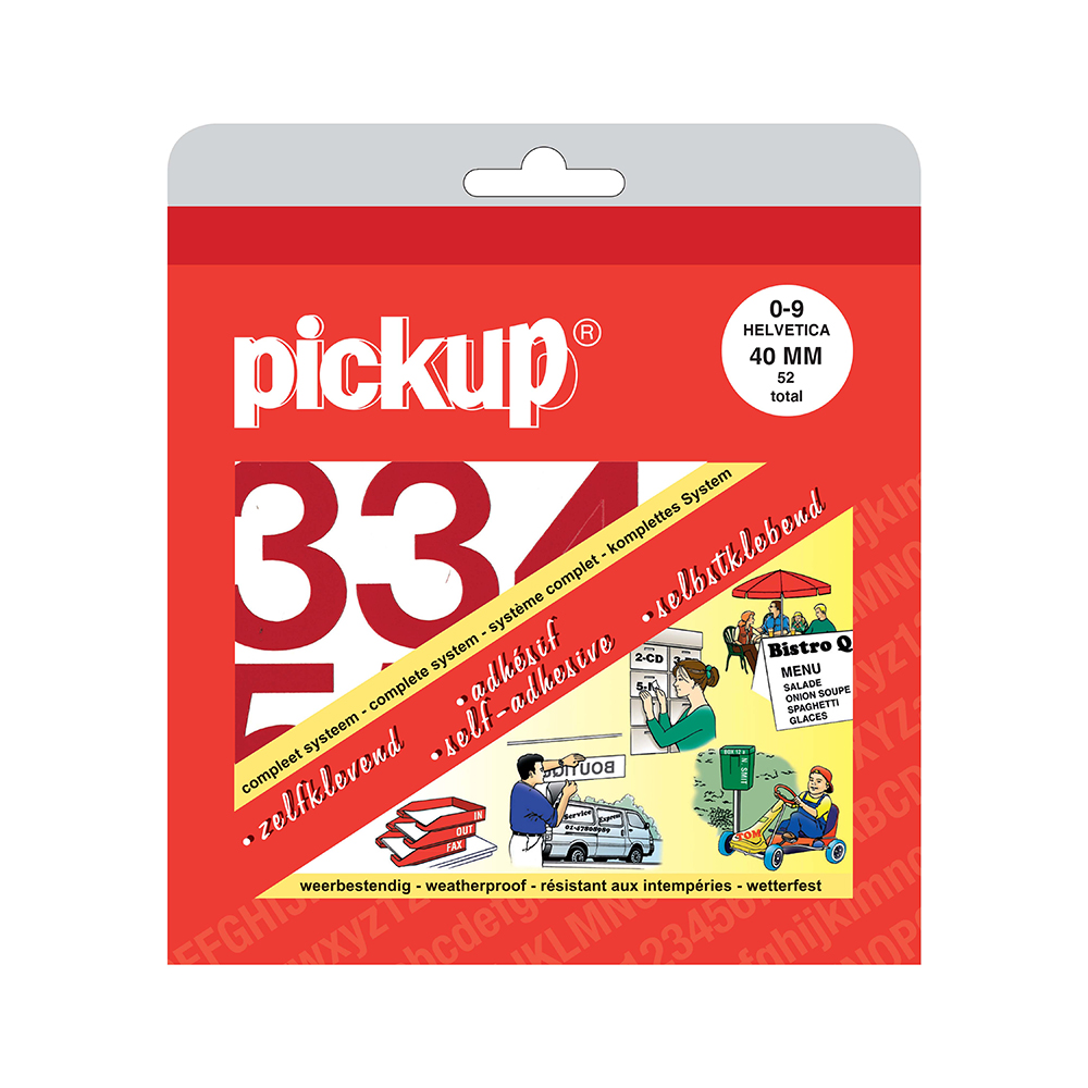 Pickup plakcijfers boekje Helvetica rood - 40 mm - 20% prijskorting - inhoud compleet en goed -  verpakking licht beschadigd - beperkte hoeveelheid 3 stuks