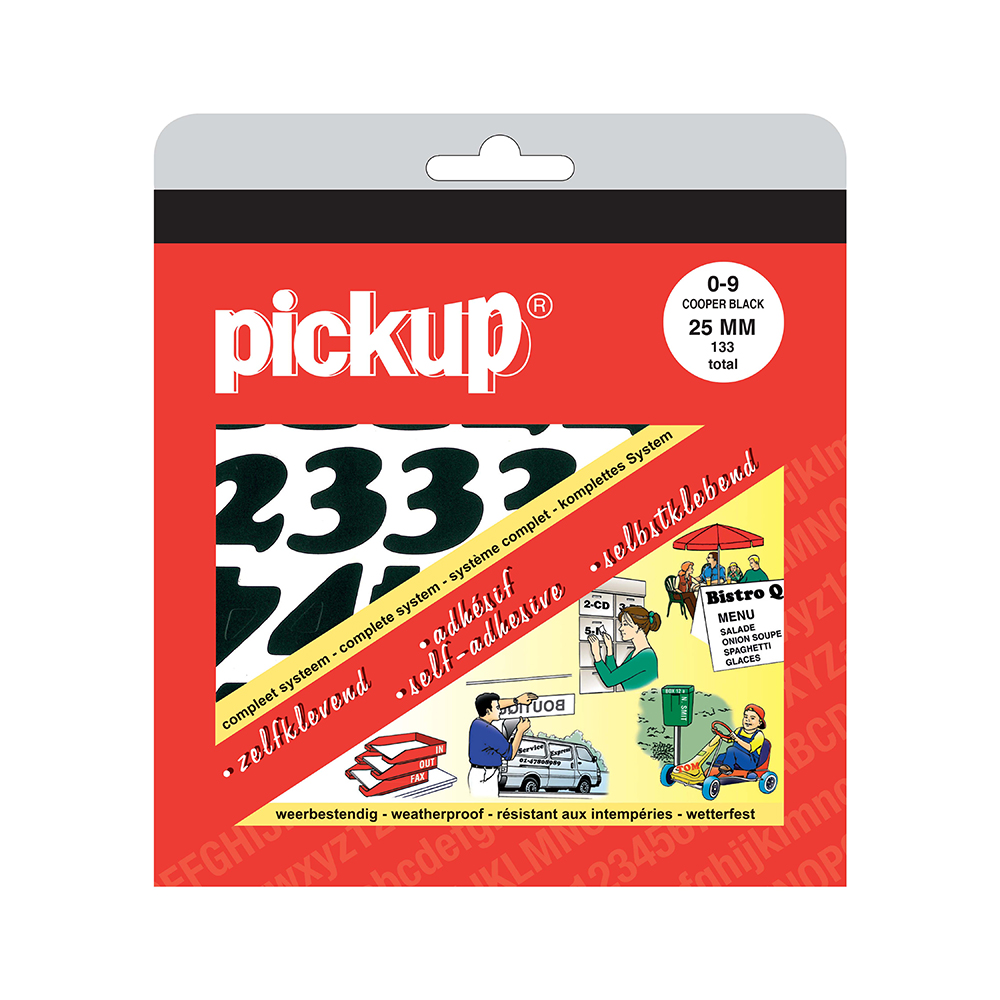 Pickup plakcijfers boekje CooperBlack zwart - 25 mm - 20% prijskorting - inhoud compleet en goed -  verpakking licht beschadigd - beperkte hoeveelheid 1 stuks