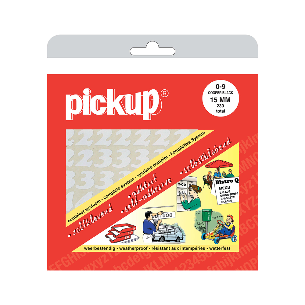 Pickup plakcijfers boekje CooperBlack wit - 15 mm - 20% prijskorting - inhoud compleet en goed -  verpakking licht beschadigd - beperkte hoeveelheid 6 stuks