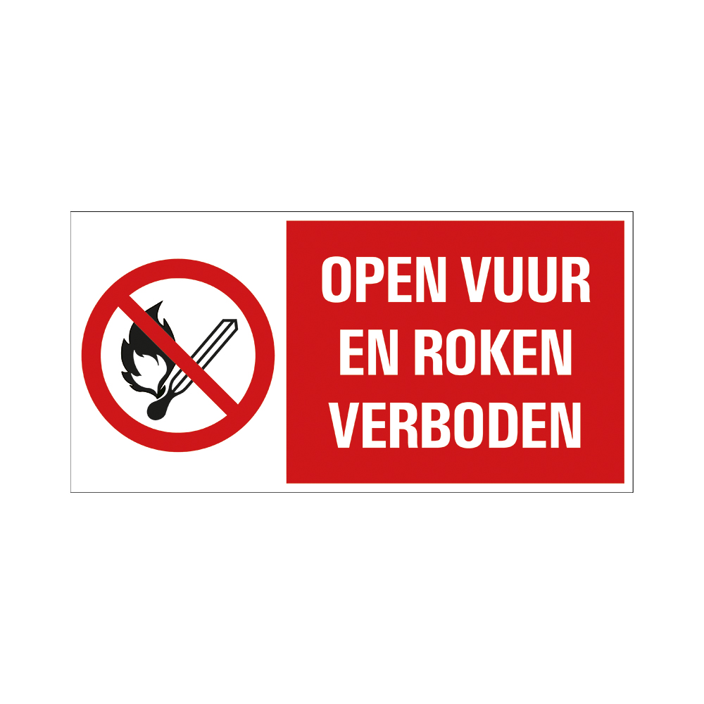 Pickup - Open vuur en roken verboden - conform NEN-EN-ISO 7010 bord 30x15 cm