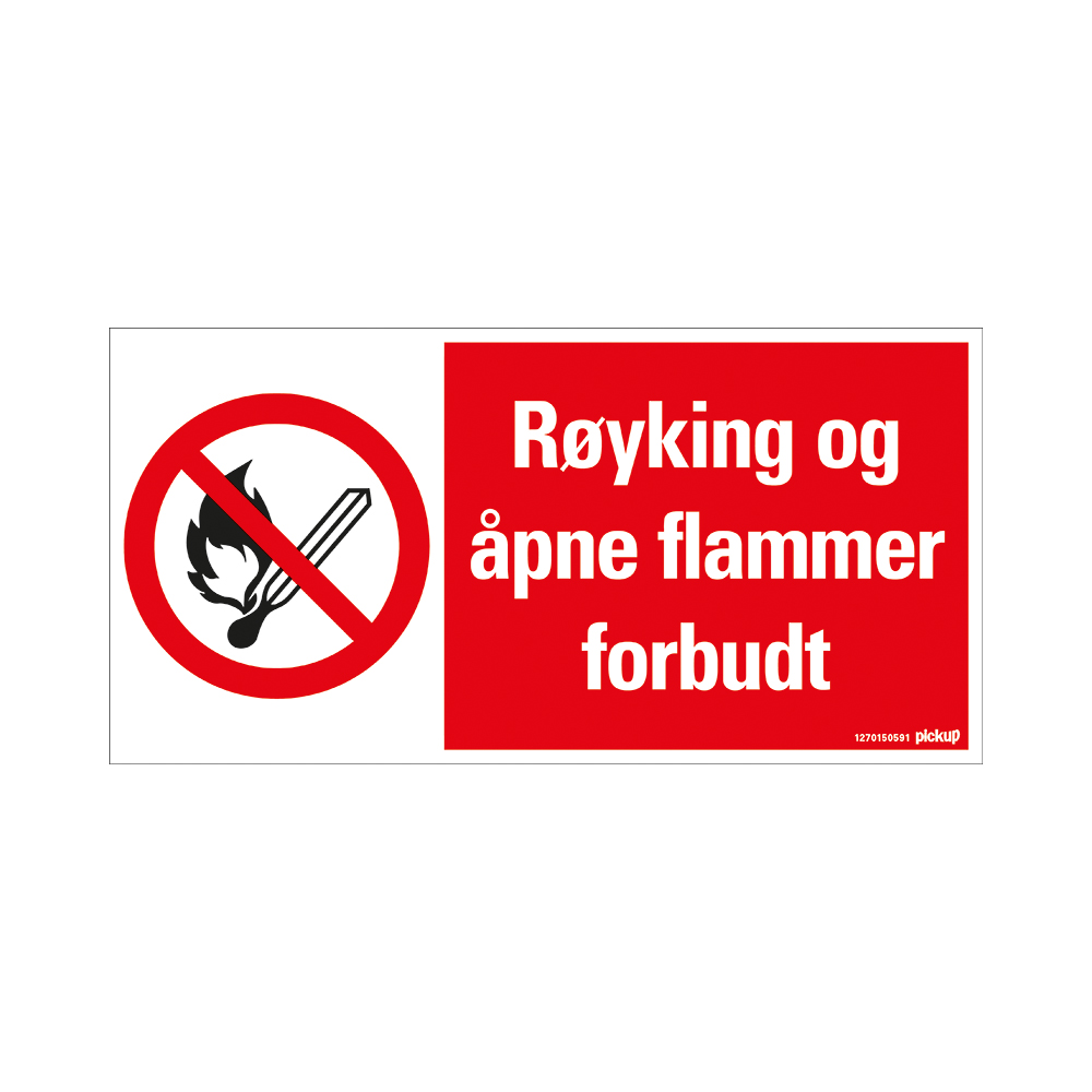 Pickup - RØYKING OG ÅPNE FLAMMER FORBUDT - conform NEN-EN-ISO 7010 bord 30x15 cm