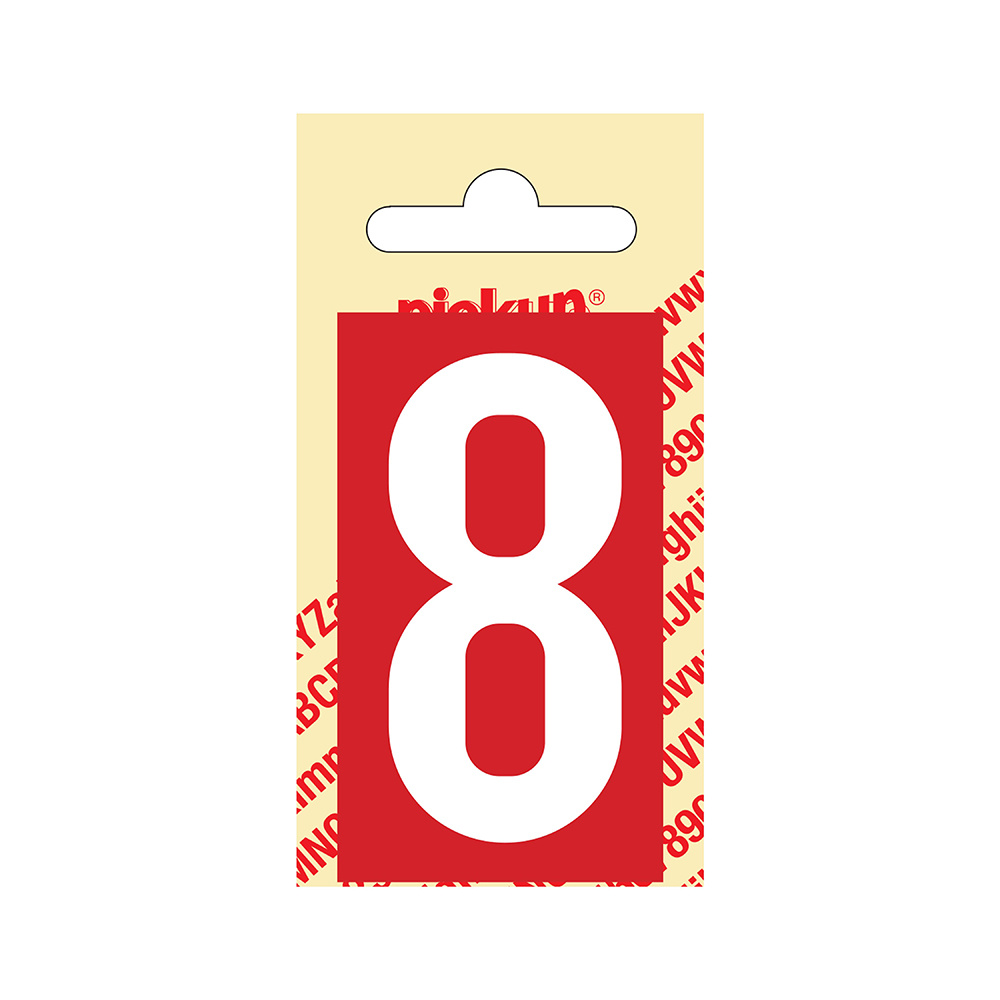 Pickup Plakcijfer kunststof 60 mm - rood met wit 8 Nobel mono bordje