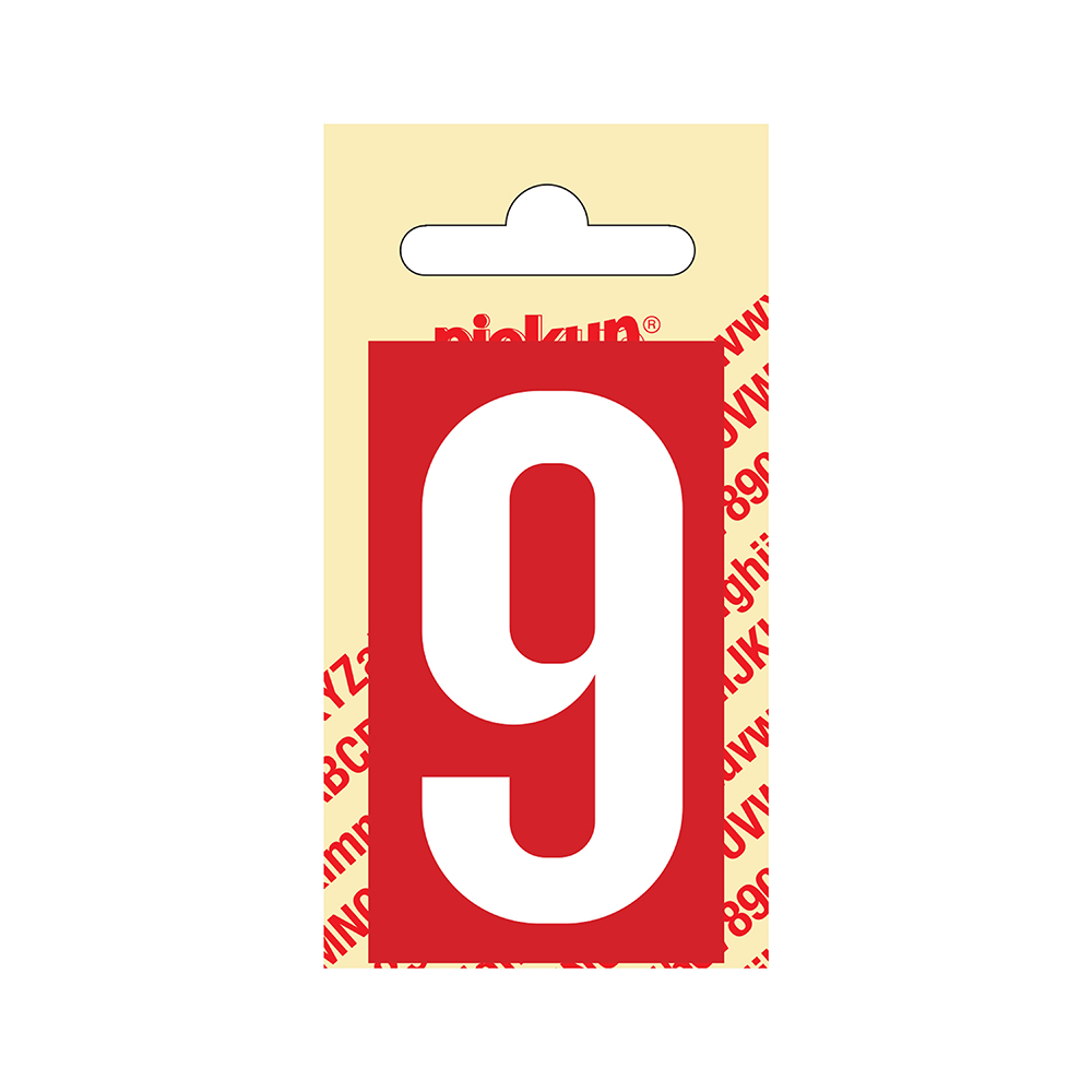 Pickup Plakcijfer kunststof 60 mm - rood met wit 9 Nobel mono bordje