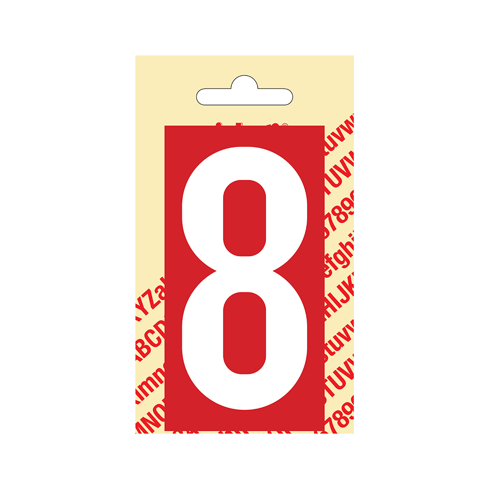 Pickup Plakcijfer kunststof 90 mm - rood met wit 8 Nobel mono bordje