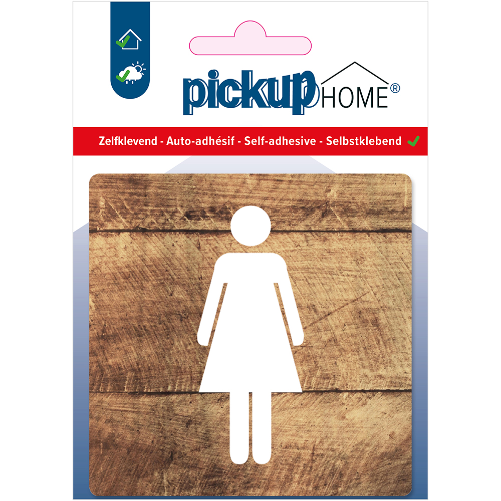 Pickup Dames hout - 90x90 mm Pictogram Route Acryl