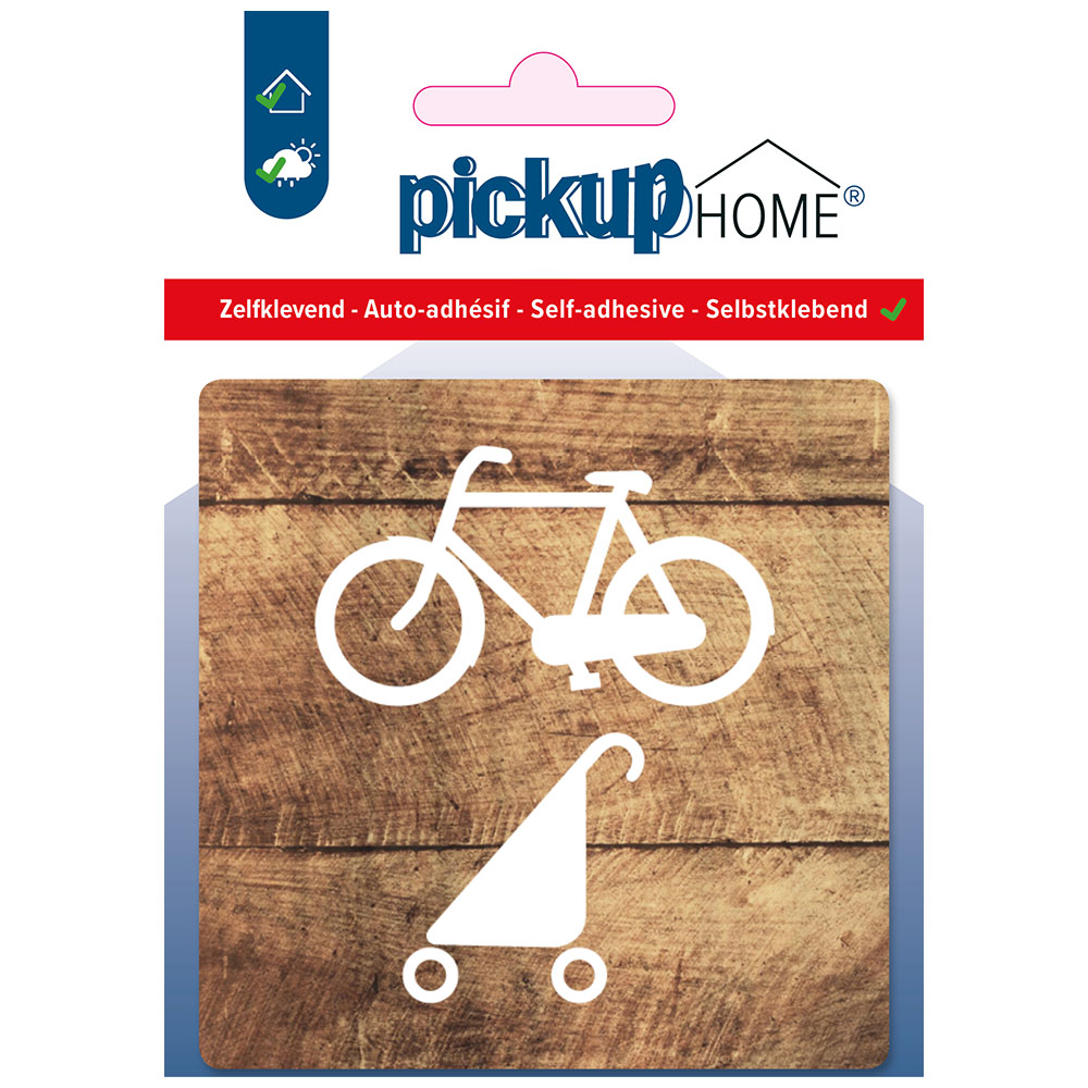 Pickup fiets buggystalling hout - 90x90 mm Pictogram Route Acryl
