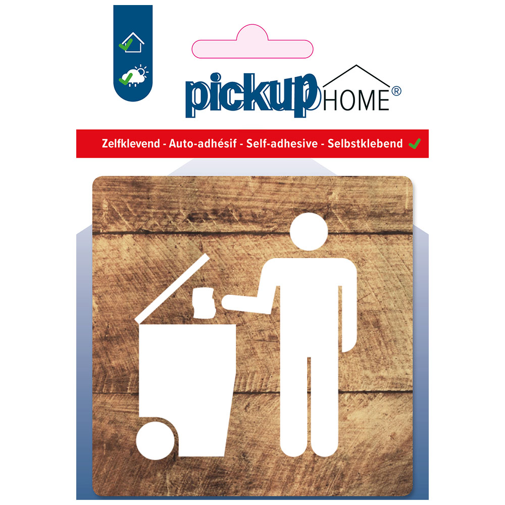 Pickup afvalbak hout - 90x90 mm Pictogram Route Acryl