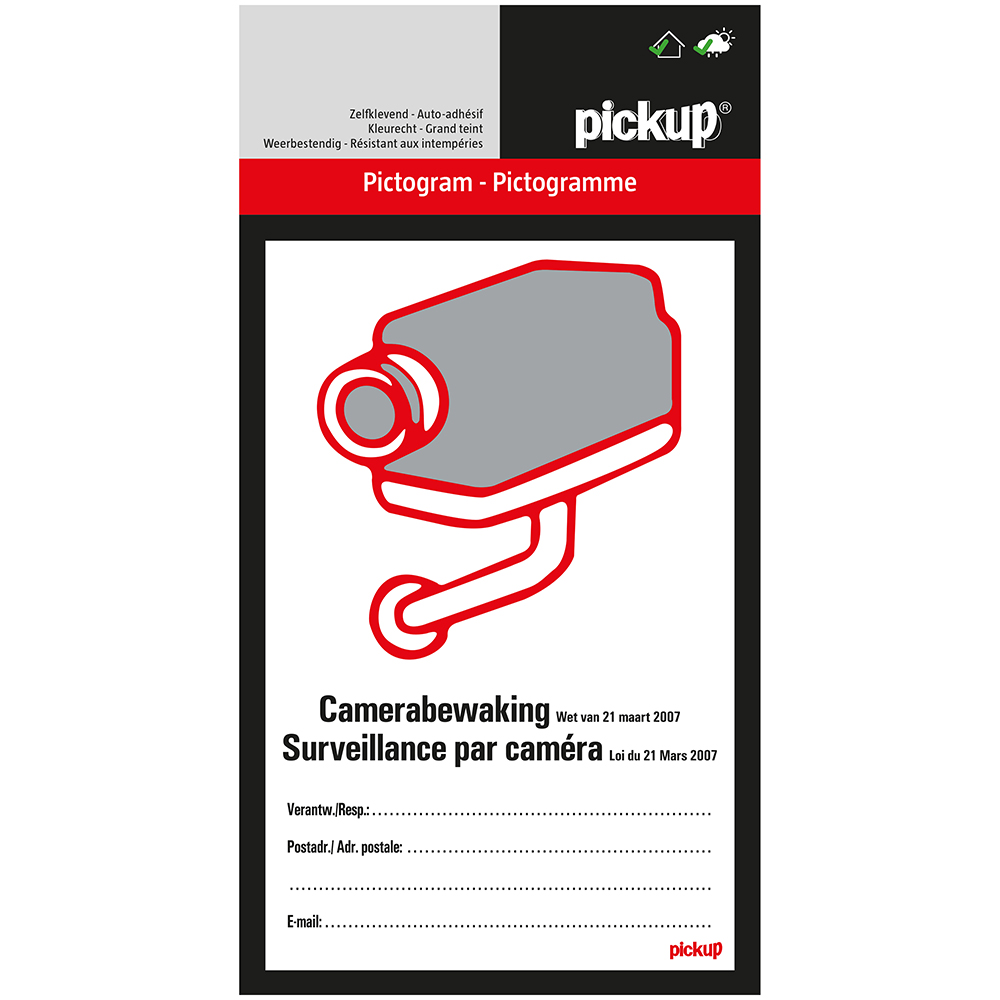 Pickup Pictogram 10x15 cm Camerabewaking/surveillance België