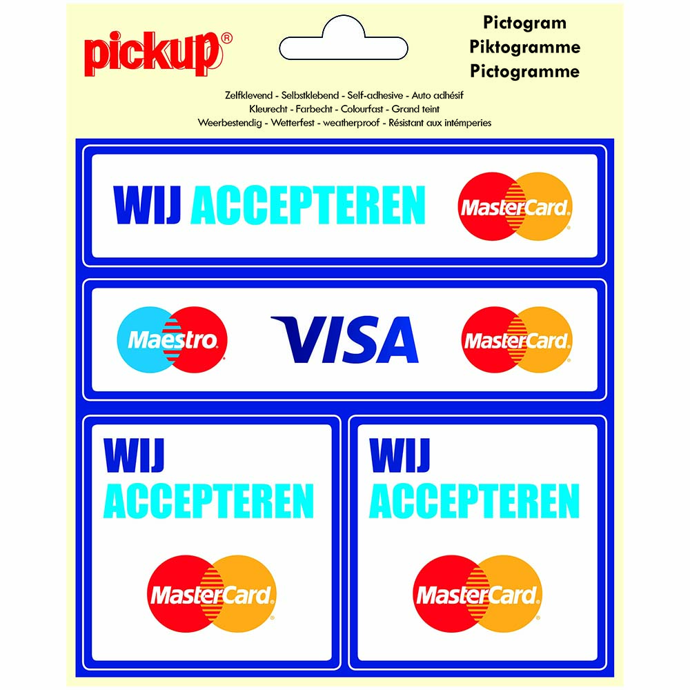 Pickup Pictogram 15x15 cm 4 op 1 - Wij accepteren Mastercard Visa