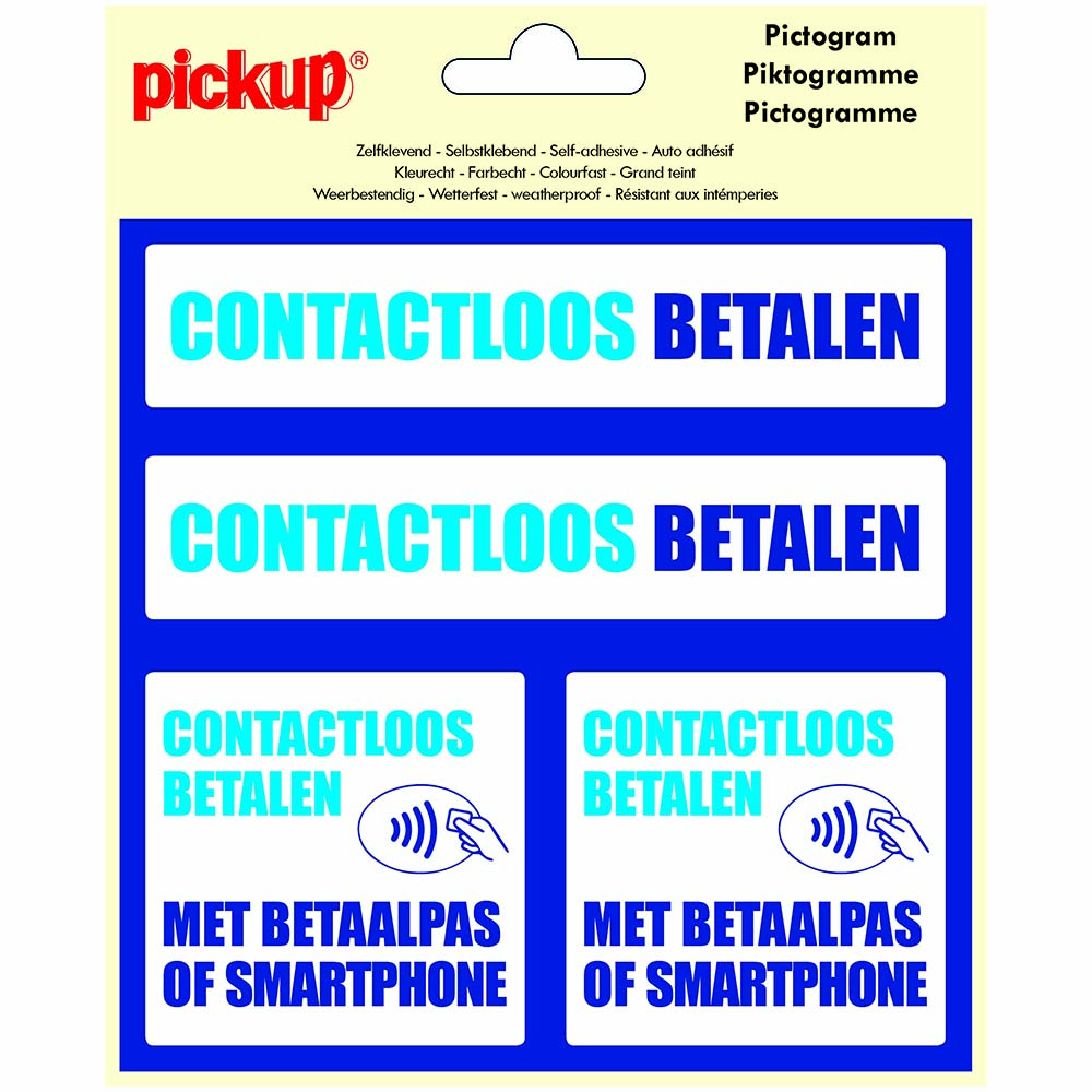 Pickup Pictogram 15x15 cm 4 op 1 - Contactloos betalen met pas of smartphone