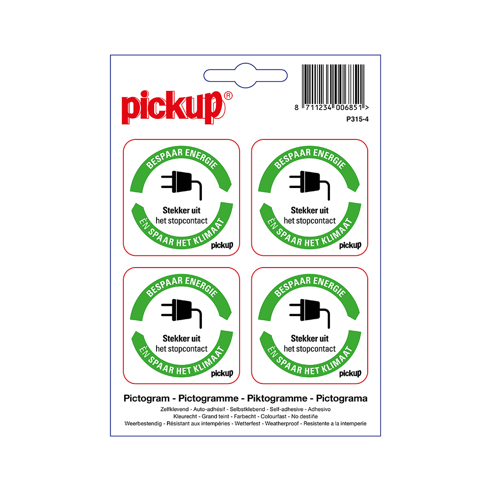 Pickup sticker Bespaar Energie spaar het klimaat: Stekker uit het stopcontact - 5x5 cm 4 stuks