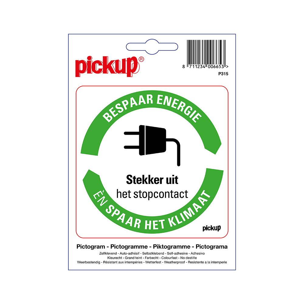 Pickup sticker Bespaar Energie spaar het klimaat: Stekker uit het stopcontact - 10x10 cm 