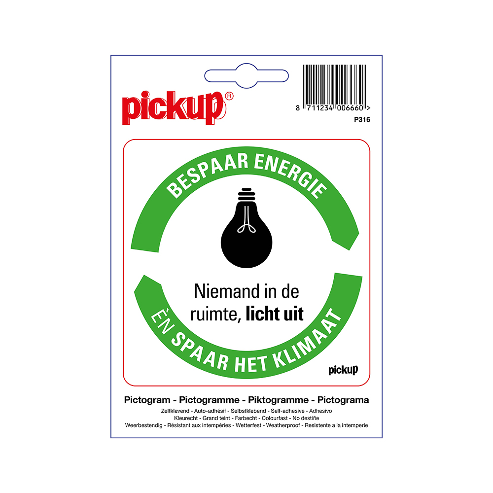 Pickup sticker Bespaar Energie spaar het klimaat: Licht uit! - 10x10 cm 