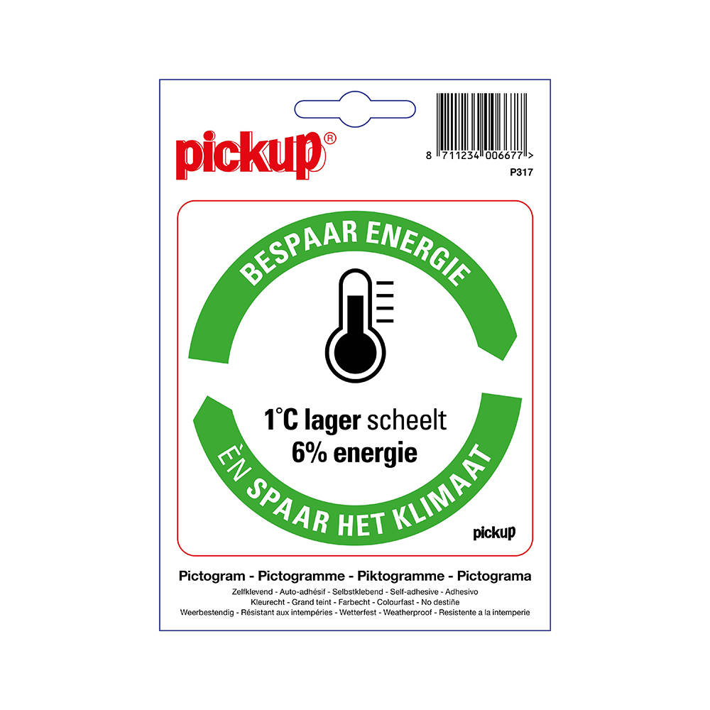 Pickup sticker Bespaar Energie spaar het klimaat: Thermostaat omlaag - 10x10 cm 