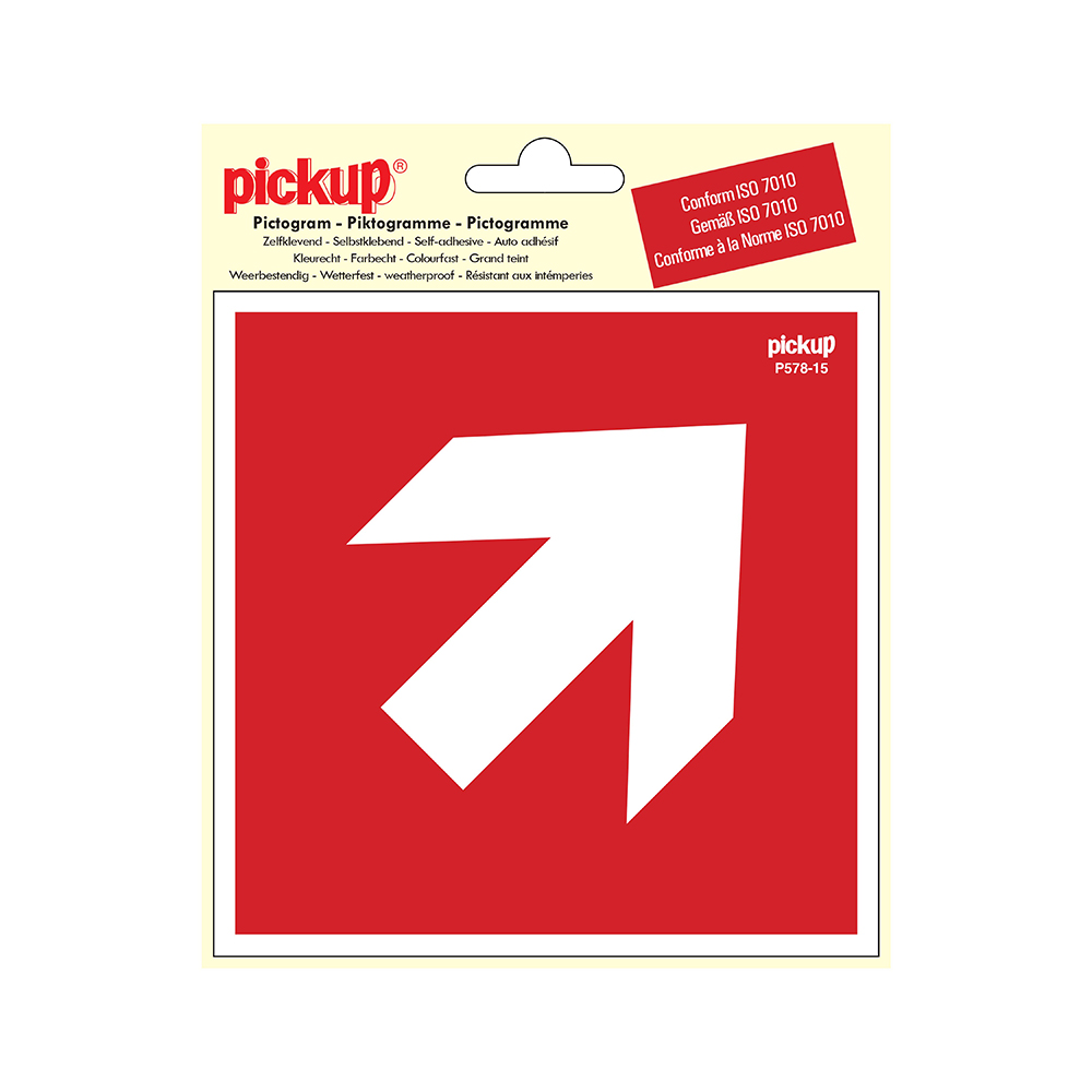 Pickup Pictogram 15x15 cm - Richtingspijl 45 - conform ISO 7010
