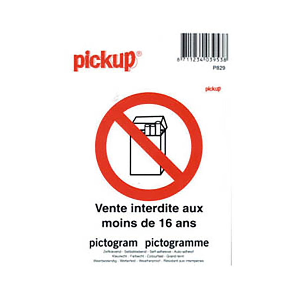 Pickup Pictogram 10x10 cm - Vente interdite aux moins 16an