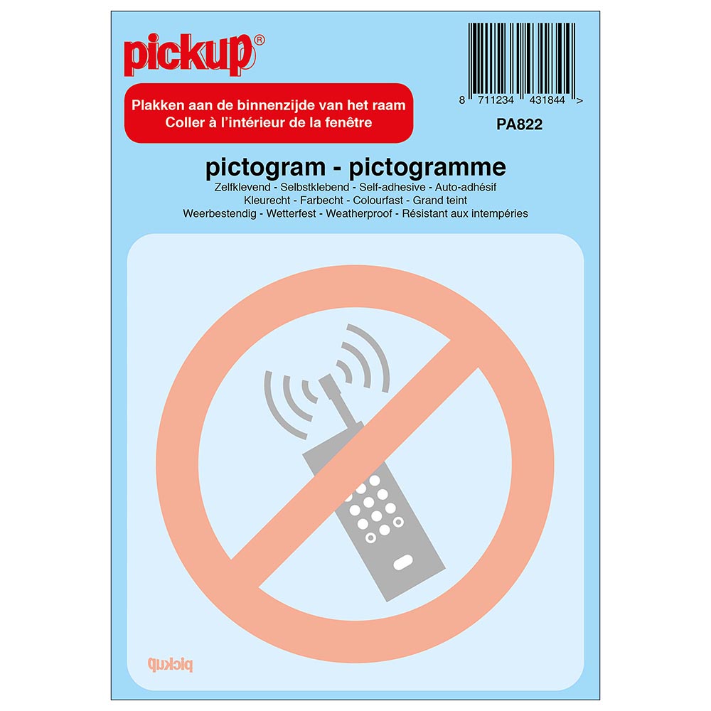 Pickup Pictogram achter glas 10x10 cm - Verboden voor mobiele telefoons