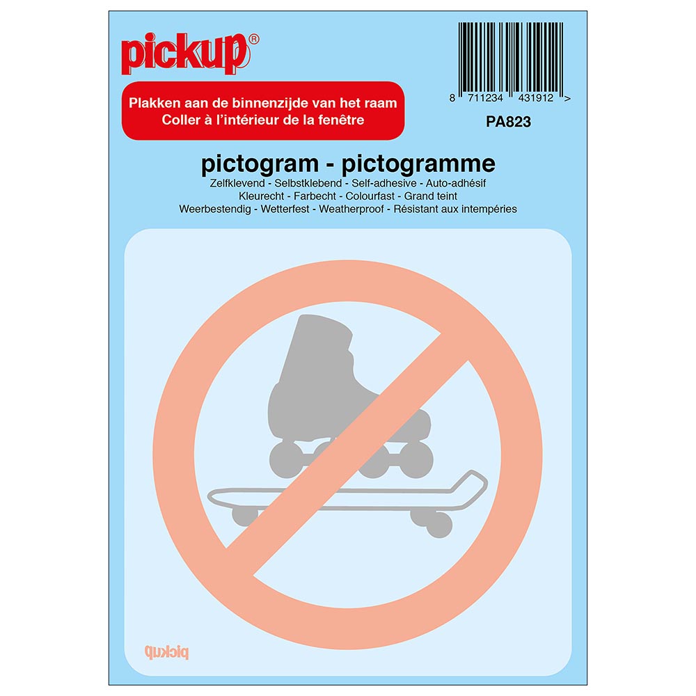 Pickup Pictogram achter glas 10x10 cm - Verboden voor rollerskates